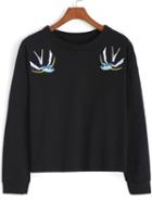 Romwe Round Neck Brid Embroidered Sweatshirt