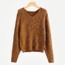Romwe V-neck Marled Knit Jumper