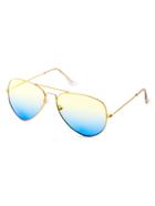 Romwe Yellow And Blue Ombre Double Bridge Aviator Sunglasses