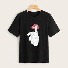Romwe Lip & Hand Print Tee