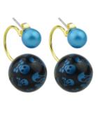Romwe Blue Pearl Stud Double Ball Earrings