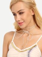 Romwe White Simple Bow Cotton Thread Necklace