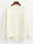 Romwe High Low Slit White Sweater