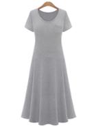 Romwe Grey Short Sleeve A-line Dress With Pocket