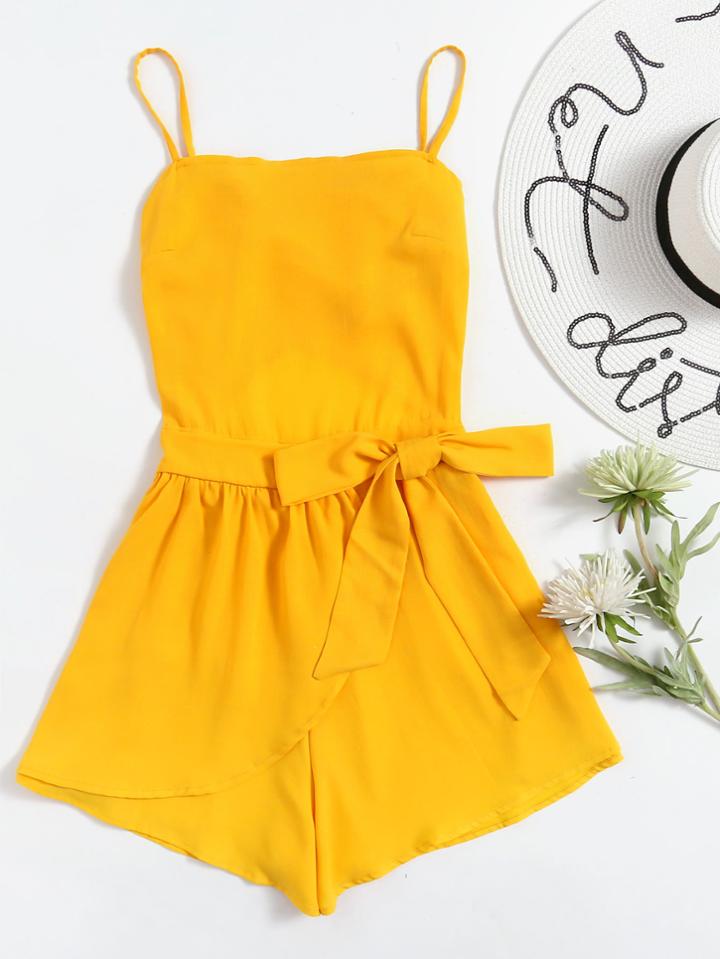 Romwe Bow Tie Open Back Cami Romper