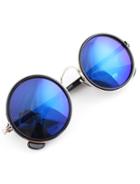 Romwe Silver Rim Blue Round Sunglasses
