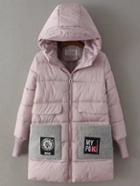 Romwe Pink Hooded Padded Coat With Patch Pocket