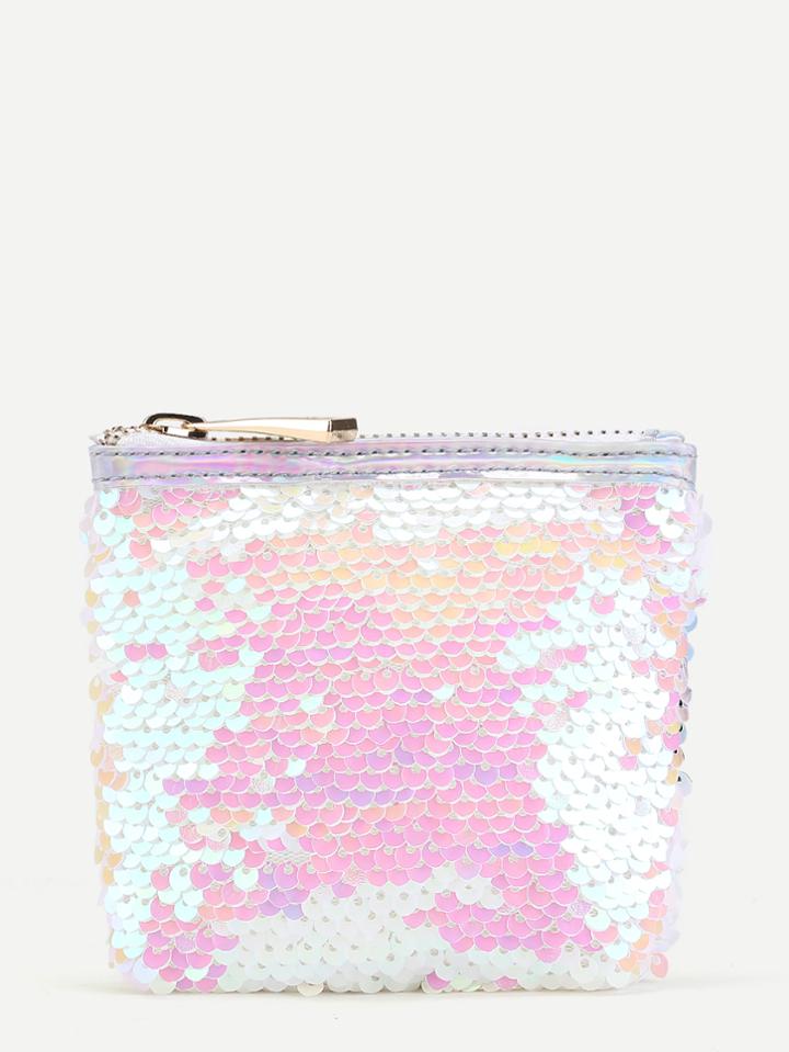 Romwe Sequin Overlay Coin Purse