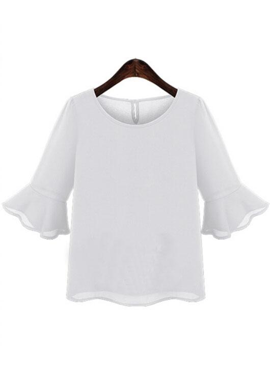 Romwe Butterfly Sleeve Chiffon White Top