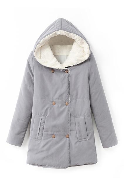 Romwe Double-breasted Hoodied Grey Coat
