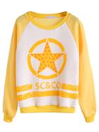 Romwe Yellow Star Print Raglan Sleeve Diamondback Sweatshirt