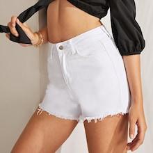Romwe Raw Hem Solid Denim Shorts