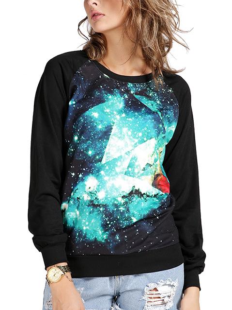Romwe Round Neck Galaxy Print Sweatshirt