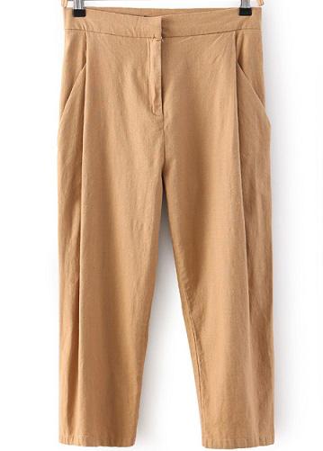 Romwe Pockets Crop Loose Khaki Pant