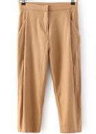 Romwe Pockets Crop Loose Khaki Pant