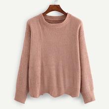 Romwe Wave Trim Solid Sweater