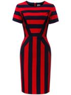 Romwe Red Navy Color Block Striped Sheath Dress