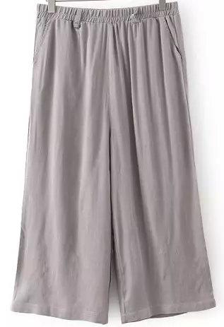 Romwe Elastic Waist Wide Leg Grey Pant
