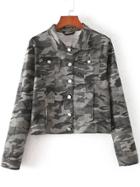 Romwe Grey Camouflage Crop Jacket With Pockets