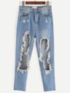 Romwe Blue Distressed Bleach Wash Jeans