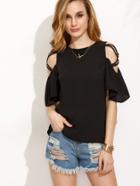 Romwe Black Crisscross Shoulder Blouse