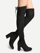 Romwe Black Point Toe Tie Back Knee Boots