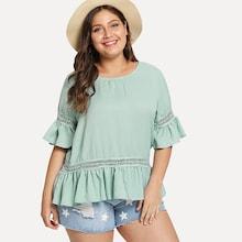 Romwe Plus Ruffle Hem Hollow Out Top