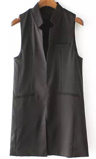Romwe Stand Collar With Pocket Black Vest