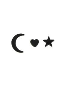 Romwe 3pcs/set Heart Moon Star Cute Stud Earrings Set