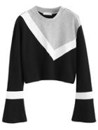 Romwe Color Block Bell Sleeve Crop Sweatshirt