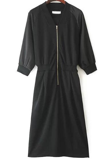 Romwe Black V Neck Infinity 79 Print Dress