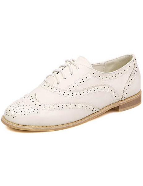 Romwe Beige Round Toe Lace Up Flats