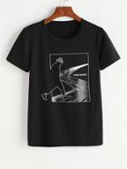 Romwe Black Man Print T-shirt