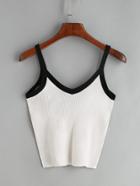 Romwe White Contrast Trim Ribbed Cami Top