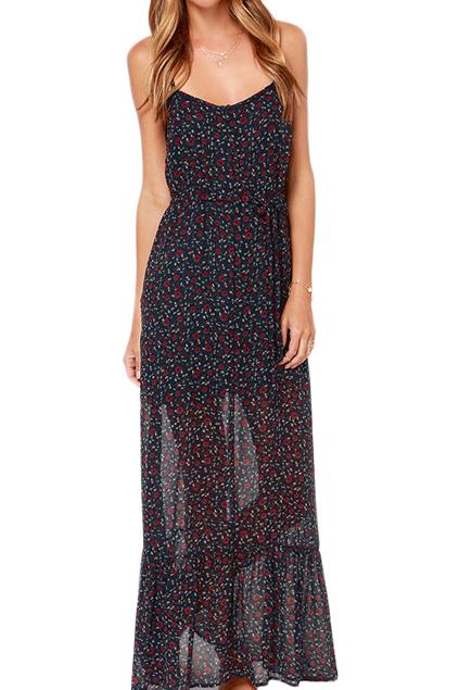 Romwe Strapped Little Floral Print Maxi Dress