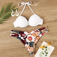 Romwe Ruched Underwire Top With Random Floral Bikini