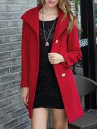 Romwe Lapel Buttons Pockets Long Red Coat