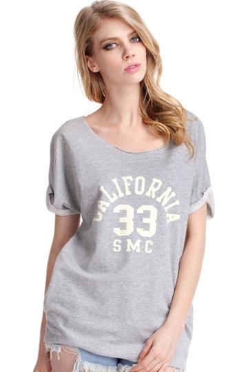  Letters Printed Grey Long T-shirt