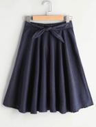 Romwe Elastic Waist Self Tie Pleated Chambray Skirt