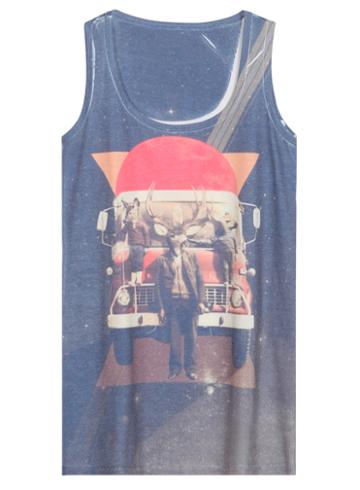 Romwe Mr. Deer Car Print T-shirt