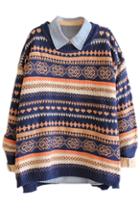 Romwe Romwe Snowflake & Heart Knitted Long Sleeves Navy Jumper