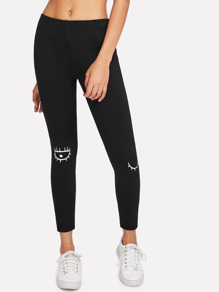 Romwe Eye Print Skinny Leggings