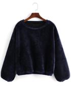 Romwe Round Neck Loose Navy Sweatshirt