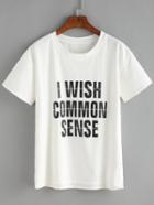 Romwe White Letters Print Loose T-shirt