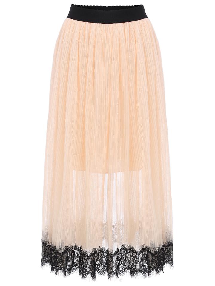 Romwe Sheer Mesh Lace Skirt