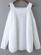 Romwe White Off The Shoulder Knit Loose Sweater
