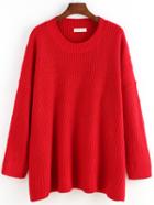 Romwe Women Long Sleeve Loose Red Sweater