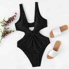 Romwe Twist Front Cut-out One Piece Swimsuit