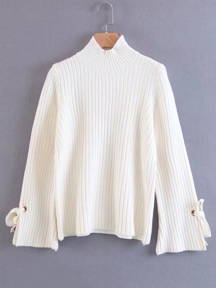 Romwe Tied Sleeve Rib Knit Sweater