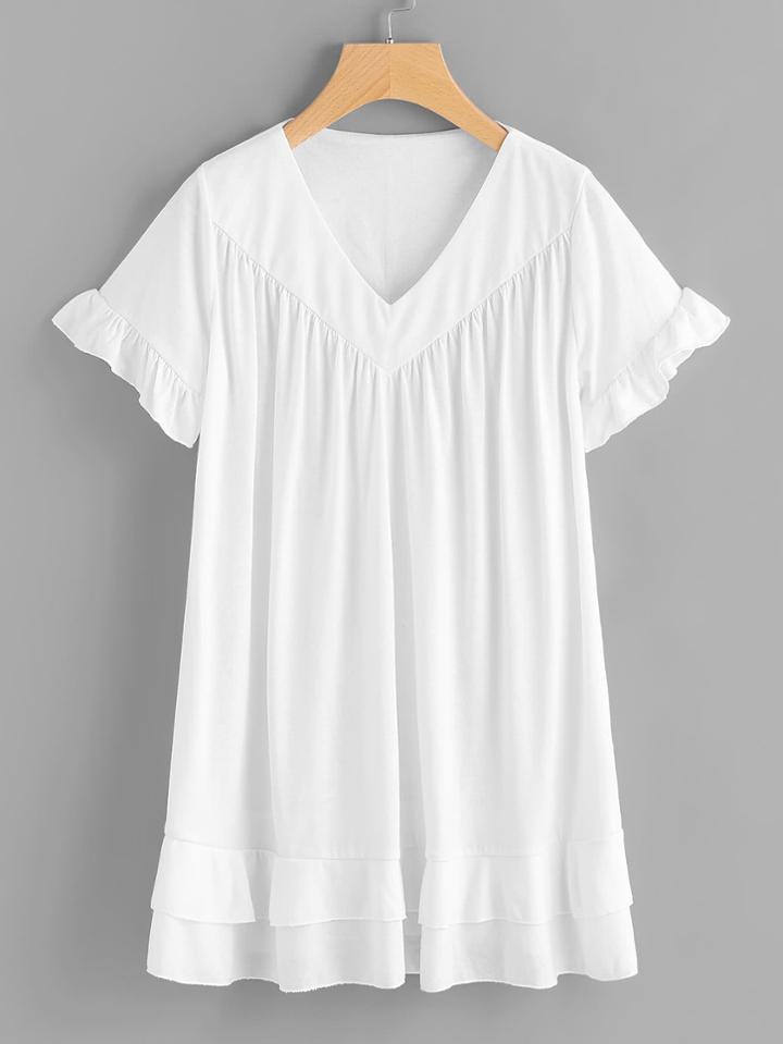 Romwe V-neckline Frill Trim Tee Dress